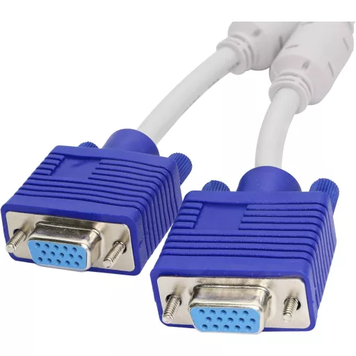 YIONESHOP VGA Y Elosztó Kábel - 1 Apa 2 Anya Csatlakozó, 15cm, Kék - Monitor Duplikáló Adapter Laptophoz, Plug & Play, Zavarszűrős