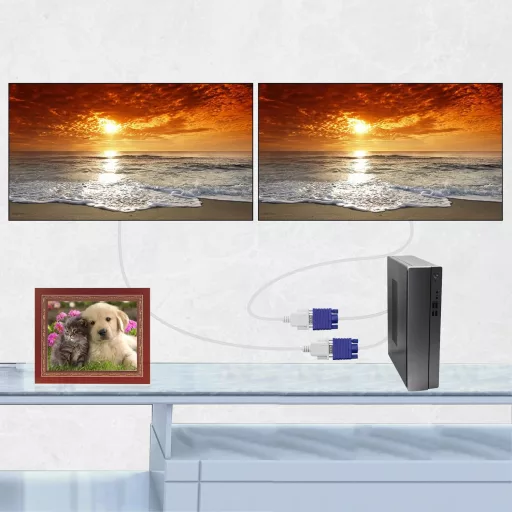 YIONESHOP VGA Y Elosztó Kábel - 1 Apa 2 Anya Csatlakozó, 15cm, Kék - Monitor Duplikáló Adapter Laptophoz, Plug & Play, Zavarszűrős
