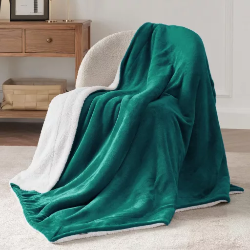 BEDSURE Sherpa Plüss Takaró 150x200cm Sötétzöld Kanapé Pléd Meleg Flanel Blanket
