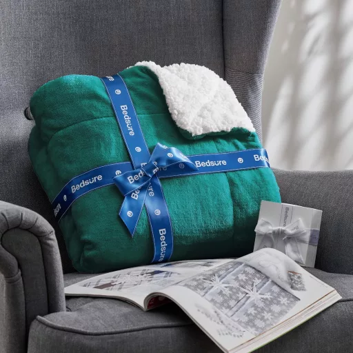 BEDSURE Sherpa Plüss Takaró 150x200cm Sötétzöld Kanapé Pléd Meleg Flanel Blanket