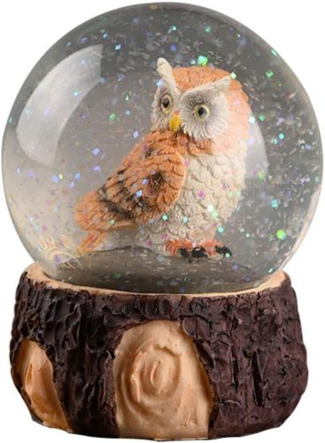 Glob de zăpadă cu bufniță TOYANDONA - Ornament de Crăciun pentru copii, material rășină și sticlă, stil rustic, 8x6,5 cm