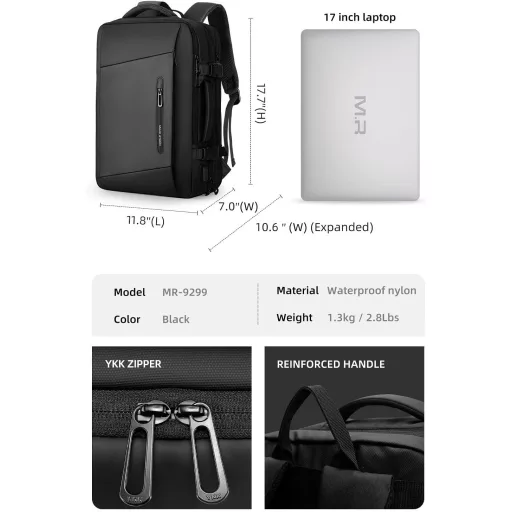Mark Ryden proširivi putni ruksak 26-38L, poslovni ruksak za laptop s pretincem za 17 inča