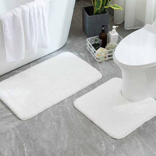 MIULEE Fürdőszobai Szőnyeg 60x90cm Fehér Csúszásmentes Nedvszívó Fürdőmatt