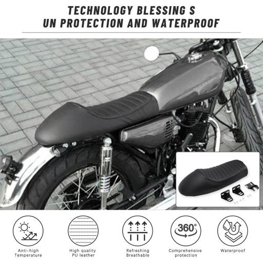 Șa motocicletă Cafe Racer DREAMIZER Neagră Vintage Humpback, scaun pentru CG125 CB400 CB500 CB750 SR400