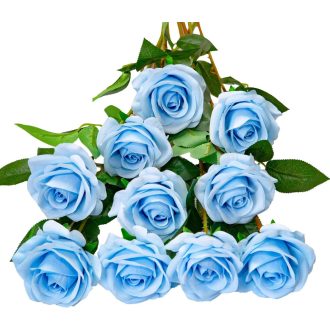   DuHouse 10 db Selyem Rózsa Mesterséges Virág 54 cm Égkék Dekoráció Esküvő