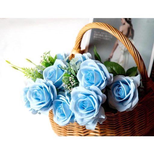 DuHouse 10 db Selyem Rózsa Mesterséges Virág 54 cm Égkék Dekoráció Esküvő