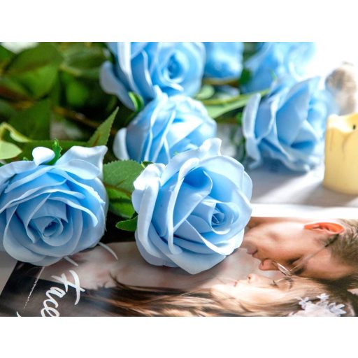 DuHouse 10 db Selyem Rózsa Mesterséges Virág 54 cm Égkék Dekoráció Esküvő