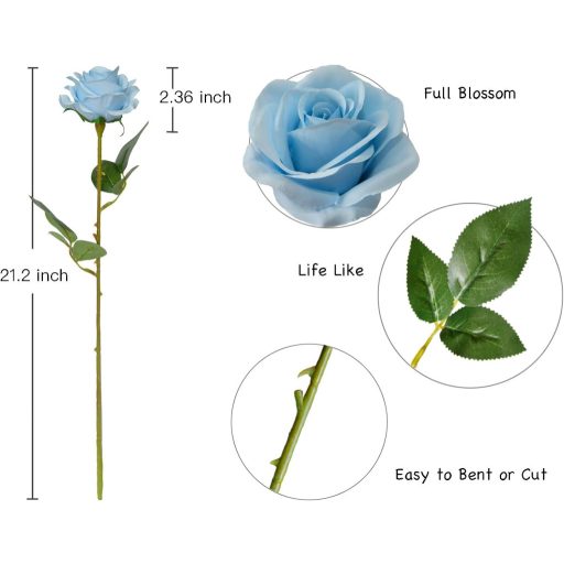 DuHouse 10 db Selyem Rózsa Mesterséges Virág 54 cm Égkék Dekoráció Esküvő