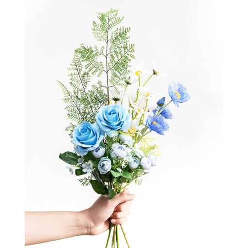 DuHouse 10 db Selyem Rózsa Mesterséges Virág 54 cm Égkék Dekoráció Esküvő