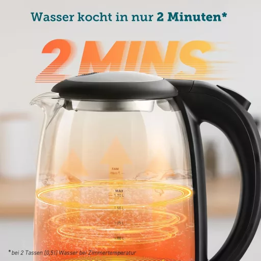 COSORI üveg vízforraló 1,7 L, 2200 W, rozsdamentes acél szűrő, 360° forgatható talp
