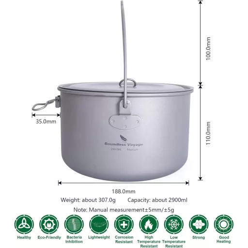 Boundless Voyage Titán Edénykészlet 750-1300 ml - Összecsukható Fogantyús Kemping Főzőedény Túrázáshoz, Ultrakönnyű Hordozható Evőeszköz Sze