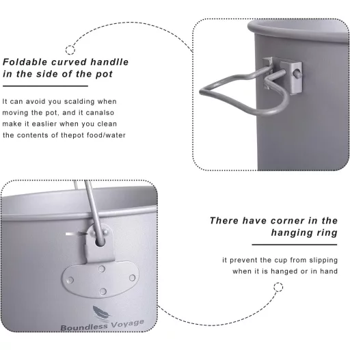 Boundless Voyage Titán Edénykészlet 750-1300 ml - Összecsukható Fogantyús Kemping Főzőedény Túrázáshoz, Ultrakönnyű Hordozható Evőeszköz Sze