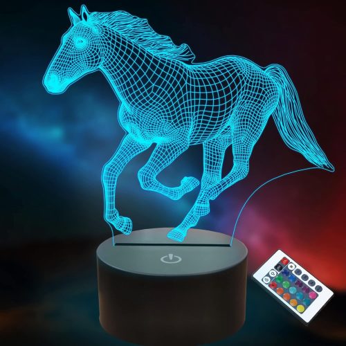 Lightzz 3D Ló Lámpa - 16 Színű LED Éjjeli Fény Gyerekeknek, Távirányítóval, Illúzió Hatású Dekoráció, Ajándék Lórajongóknak