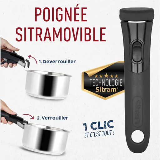 Sitram 3 részes edénykészlet 16+18+20cm lábas indukciós eltávolítható nyéllel