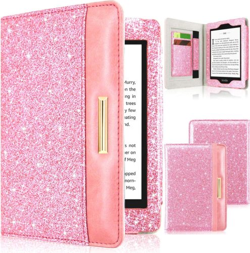 Husă de piele roz-aurie pentru Kindle Paperwhite, cu suport pentru carduri