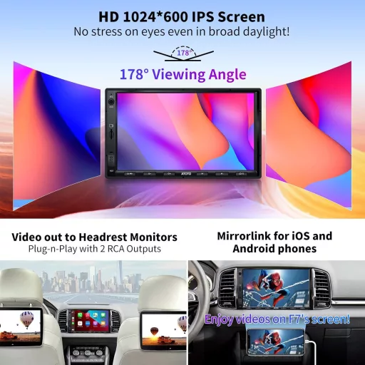 ATOTO F7 WE 7" Dvostruki DIN Autoradio, Bežični CarPlay i Android Auto, IPS HD Zaslon, Ulaz za Kameru za vožnju unazad, GPS Navigacija, FM/AM, Gy