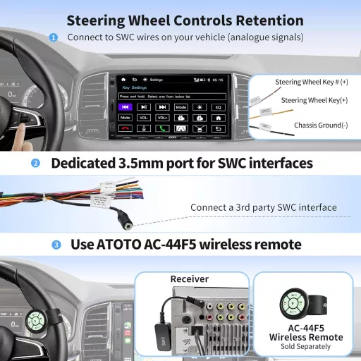 ATOTO F7 WE 7" Radio auto Dublu DIN, CarPlay și Android Auto wireless, ecran IPS HD, intrare cameră de marșarier, Navigație GPS, FM/AM, Gy