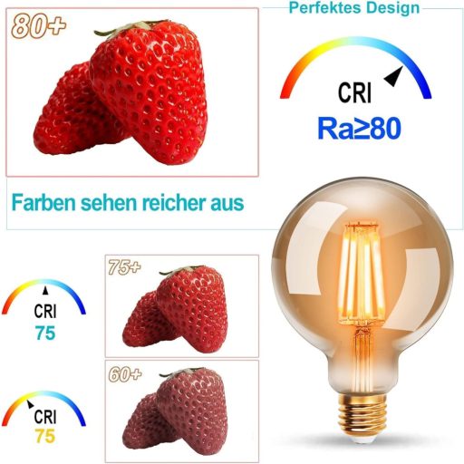 Bec LED Edison Vintage ExtraStar G95 E27 Filament, Lampă Retro Decorativă, Lumină Caldă