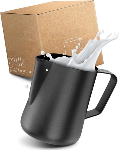 Lambda Coffee Tejkiöntő Kancsó Barista Teflonbevonattal - 350ml Fekete Rozsdamentes Acél Tejhabosító Latte Art Készítéshez, Mosogatógépben M