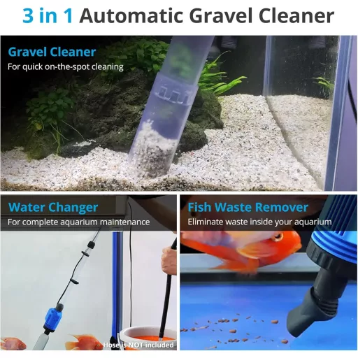BootyBay Elektromos Akvárium Porszívó - 3 az 1-ben Aljzattisztító, Vízcserélő és Szifonos Kavicstisztító Édesvízi és Sósvízi Akváriumokhoz