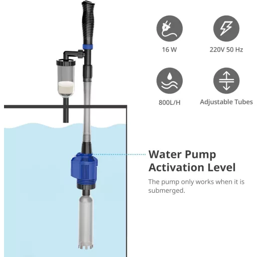 BootyBay Električni usisavač za akvarij - 3-u-1 čistač podloge, izmjenjivač vode i sifon za čišćenje šljunka za slatkovodne i morske akvarije