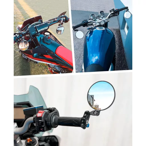 Oglindă motocicletă KEMIMOTO CNC, rotire 360°, omologată E24, capăt ghidon 22mm, universală, scuter, ATV, compatibilă MT07, MT09, Z750, Cb125R, Z900