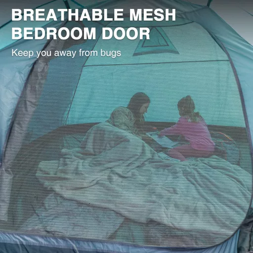 Stan Portal pre 3-4 osoby, modrý kempingový stan s predsieňou - Vodoodolný 4000mm, kupolový stan pre rodinnú turistiku, UPF 50+, s kovovými tyčami