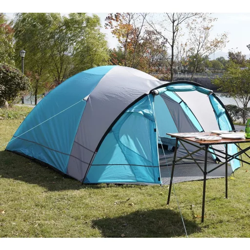 Portal 3-4 Személyes Kék Kempingsátor Előtérrel - Vízálló 4000mm Kupolasátor Családi Túrázáshoz, UPF 50+ Fémpálcás