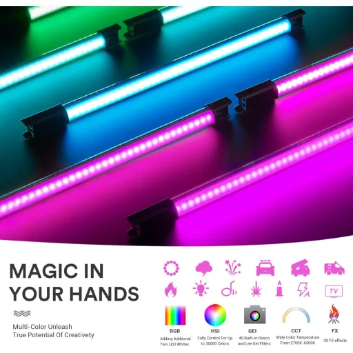 Godox TL60 RGB LED Fénycső 2700K-6500K CRI 96 Videó Lámpa Effektekkel