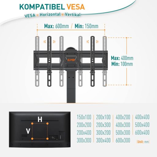 ELIVED EV017 forgó TV állvány 37-70 colos tévéhez, 40 kg terhelhetőség, VESA 600x400