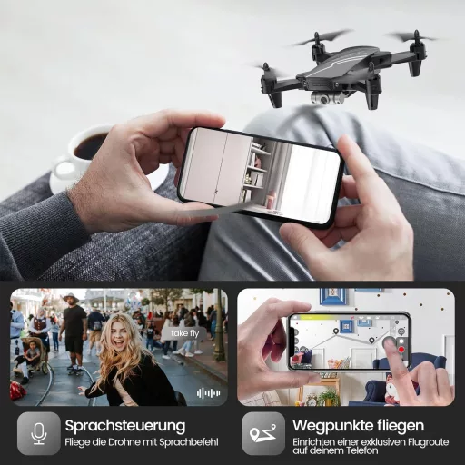 Dronă pliabilă DEERC D20 cu cameră HD, transmisie live FPV, control prin gesturi, timp de zbor lung, pentru copii