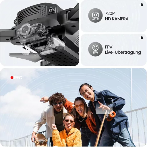 Dronă pliabilă DEERC D20 cu cameră HD, transmisie live FPV, control prin gesturi, timp de zbor lung, pentru copii