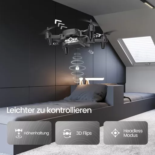 Dronă pliabilă DEERC D20 cu cameră HD, transmisie live FPV, control prin gesturi, timp de zbor lung, pentru copii