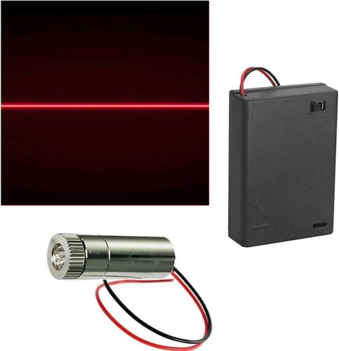 CTRICALVER 650 nm Piros Vonal Lézer Modul Fém Házzal - 3-5V DC Működésű Dióda Műanyag Lencsével és AA Elemtartóval