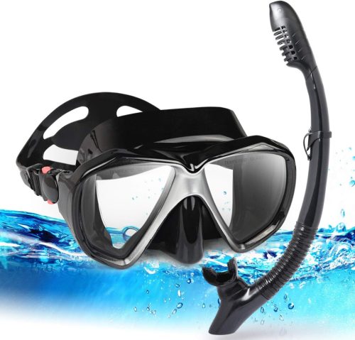 EXP VISION Ochelari de scufundare anti-ceață cu sticlă securizată - Mască de înot albastră cu protecție pentru nas, pentru snorkeling și înot - Cadru reglabil din silicon pentru adulți