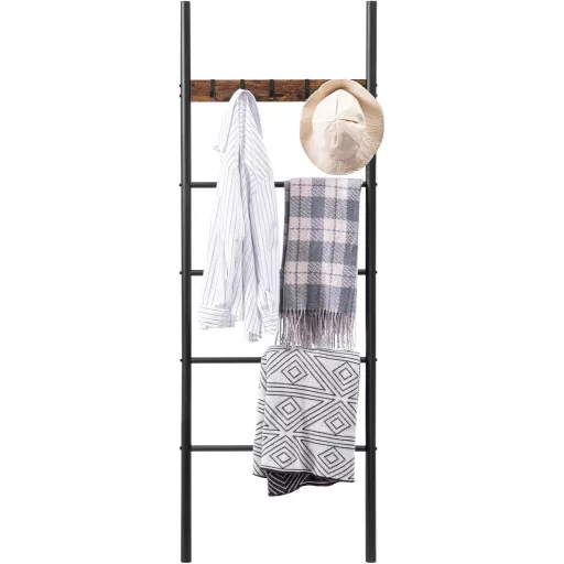 HOOBRO Törölközőtartó Létra 5 Akasztóval 60x177cm Ipari Stílusú Ruhatartó
