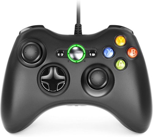 Gamepad Xbox 360 cu fir, compatibil cu PC Windows 7/8/10, ergonomic, vibrații duble, conexiune USB, Plug and Play.