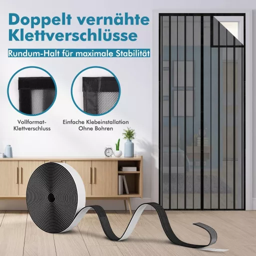 Plasă magnetică anti-țânțari pentru ușă 105x220cm Negru, fără găurire