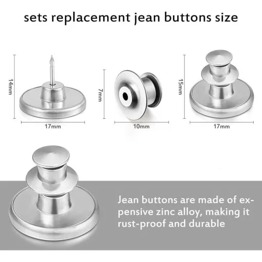 Strieborná Nastaviteľná Súprava Džínsových Gombíkov - 20 ks Kovových Gombíkov na Nohavice
