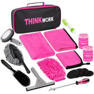   THINKWORK 17 részes autóápolási szett belső-külső tisztításhoz rózsaszín