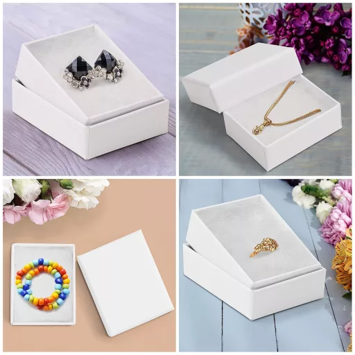 Cutii Cadou Belle Vous din Carton Kraft Alb pentru Bijuterii, 25 buc. - cu Inserție din Bumbac