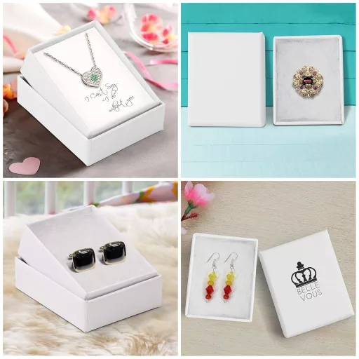 Cutii Cadou Belle Vous din Carton Kraft Alb pentru Bijuterii, 25 buc. - cu Inserție din Bumbac