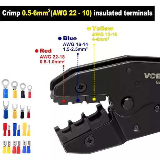 VCELINK GJ707 Clește de sertizare cu clichet, pentru terminale de cablu 0,5-6,0 mm², albastru