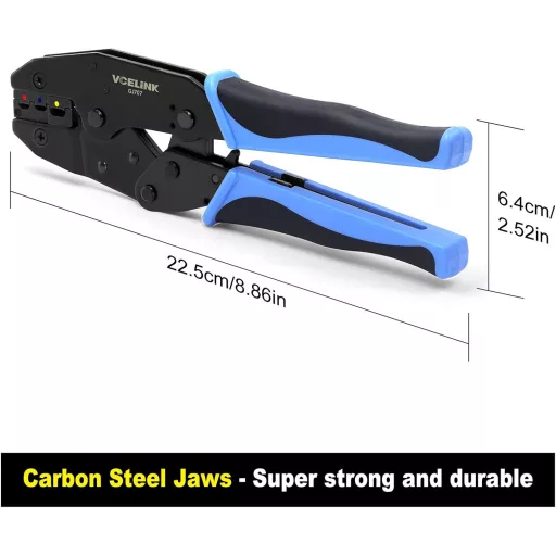 VCELINK GJ707 Clește de sertizare cu clichet, pentru terminale de cablu 0,5-6,0 mm², albastru