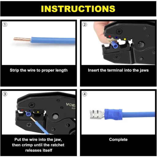 VCELINK GJ707 Süllyesztő fogó racsnis 0,5-6,0 mm² kábelsarukhoz kék