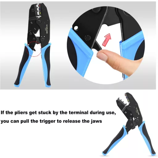 VCELINK GJ707 Süllyesztő fogó racsnis 0,5-6,0 mm² kábelsarukhoz kék