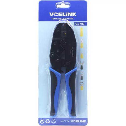 VCELINK GJ707 Süllyesztő fogó racsnis 0,5-6,0 mm² kábelsarukhoz kék