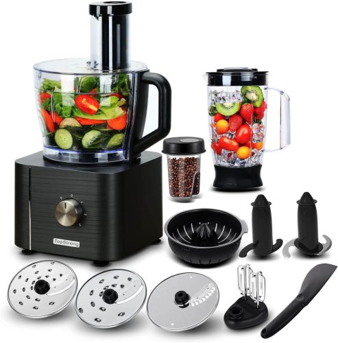 Robot de bucătărie multifuncțional TopStrong 1100W - 11 funcții, tocător, bol de 3,2L, recipient de 1,5L, mini tocător, disc de tăiere îmbunătățit, Citr