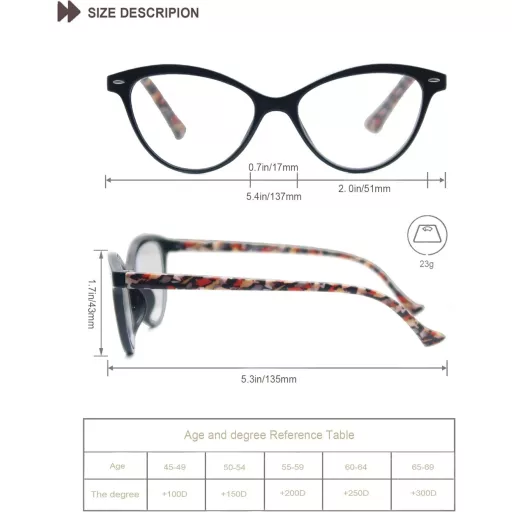 Ochelari de citit pentru femei, model "ochi de pisică" cu imprimeu floral, ușori.