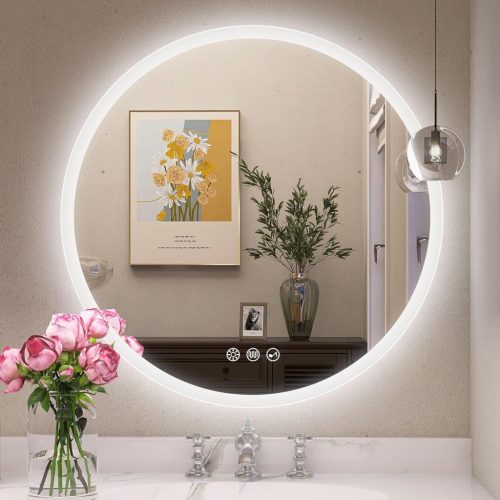 Oglindă de baie rotundă STARLEAD, 60 cm, cu difuzor Bluetooth, reglare a luminozității, 3 temperaturi de culoare, dezaburire, protecție IP44